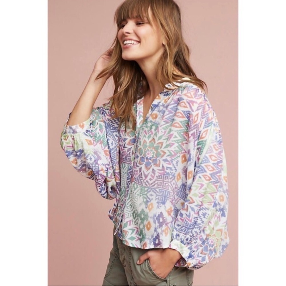 Anthropologie Maeve Brynna Flowy Colorful Blouse Size M Women’s Buttoned